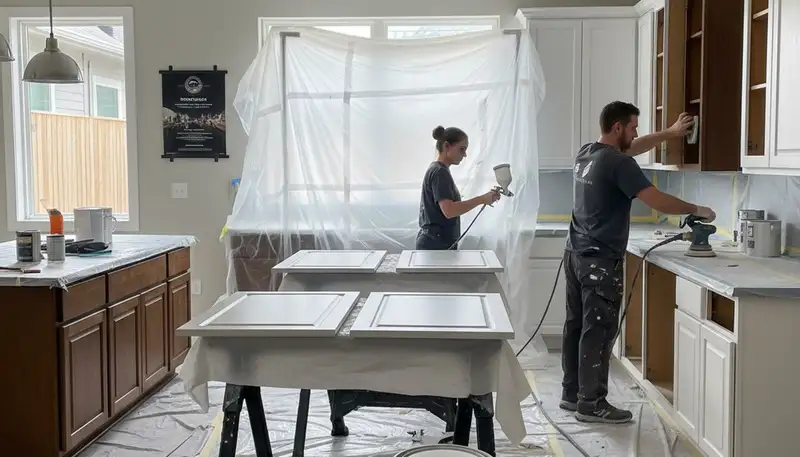 Cabinet painting in Greenville, NC by Greenville Paint Pros for durable kitchen finishes