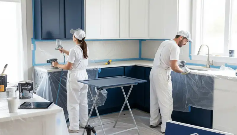 Cabinet painting service in Greenville, NC for durable kitchen cabinet refinishing