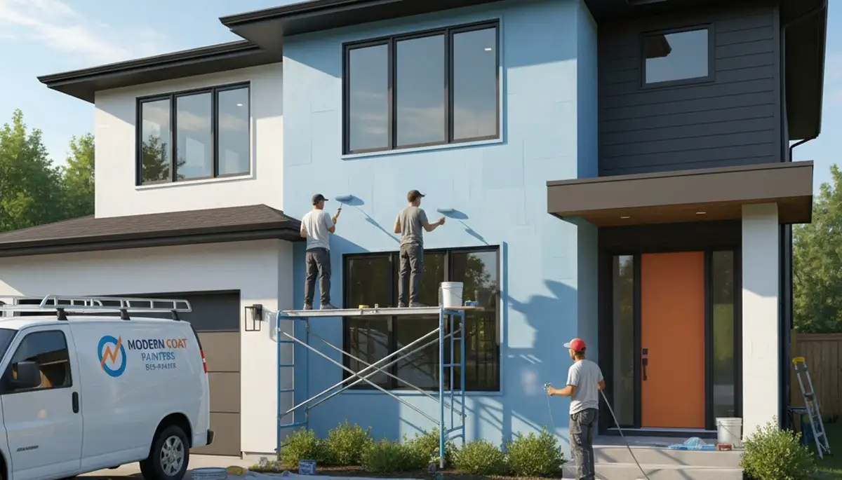 House painters in Greenville, NC painting a home exterior for weather protection and curb appeal