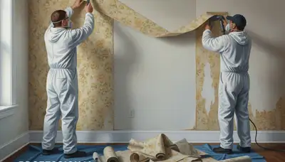 Painter removing wallpaper and prepping walls in Greenville, NC for repainting