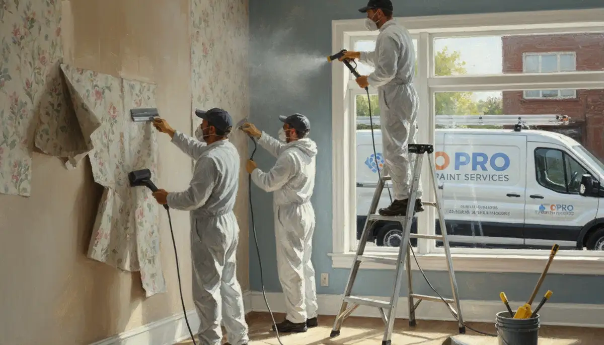Greenville, NC painters removing wallpaper and prepping walls for repainting